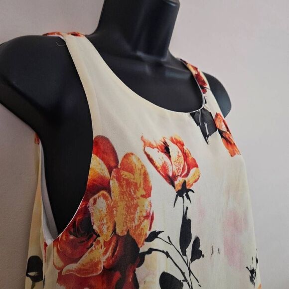 Entro Floral Midi Dress - Cream and Orange - Picture 2 of 8